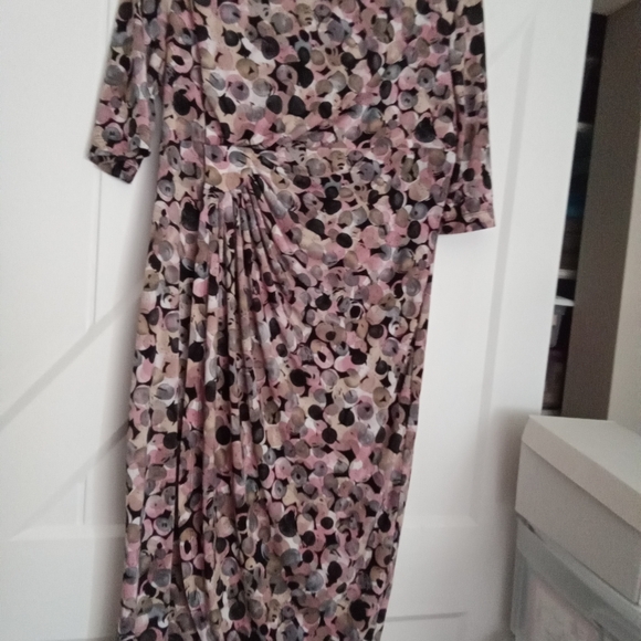 Connected Apparel Elbow Sleeve Multicolor Dress EUC Size 12 Pink & Gray Dots - Picture 1 of 4